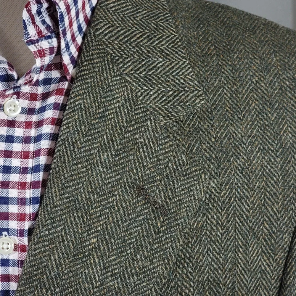 John Alexander Hart Schaffner Men's Sport Coat Blazer Green Wool Herringbone 41R